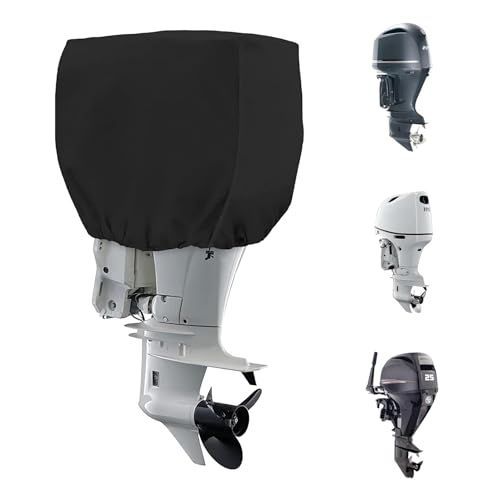 Fit:150-250HP Small Outboard Motor Cover, Boat Motor Cover Black Waterproof Oxford Fabric, Sunproof, All-Weather Protection, Boat Hood Cover Fit Yamaha, Mercury, Suzuki, Tohatsu, Honda - Black