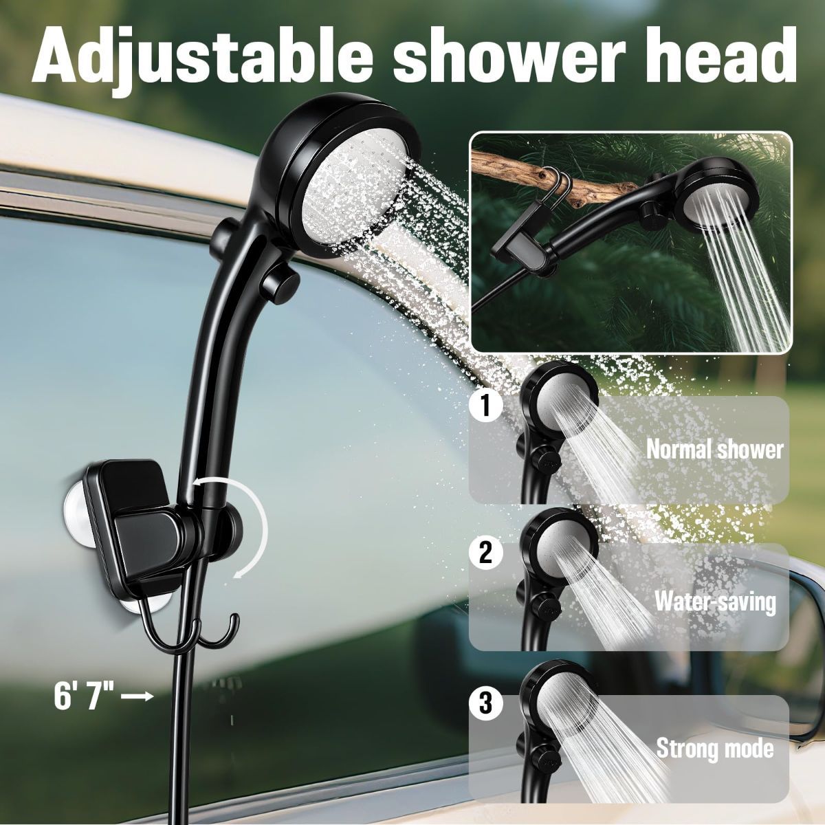 Portable Camping Shower, 6000mAh Rechargeable Outdoor Shower Pump 4 Spray Modes & Speeds, Ipx7 Waterproof, LED Display, Portable Shower for Camping, Car & Pet - Gray - Size 5.3-gallon bucket and spray gun