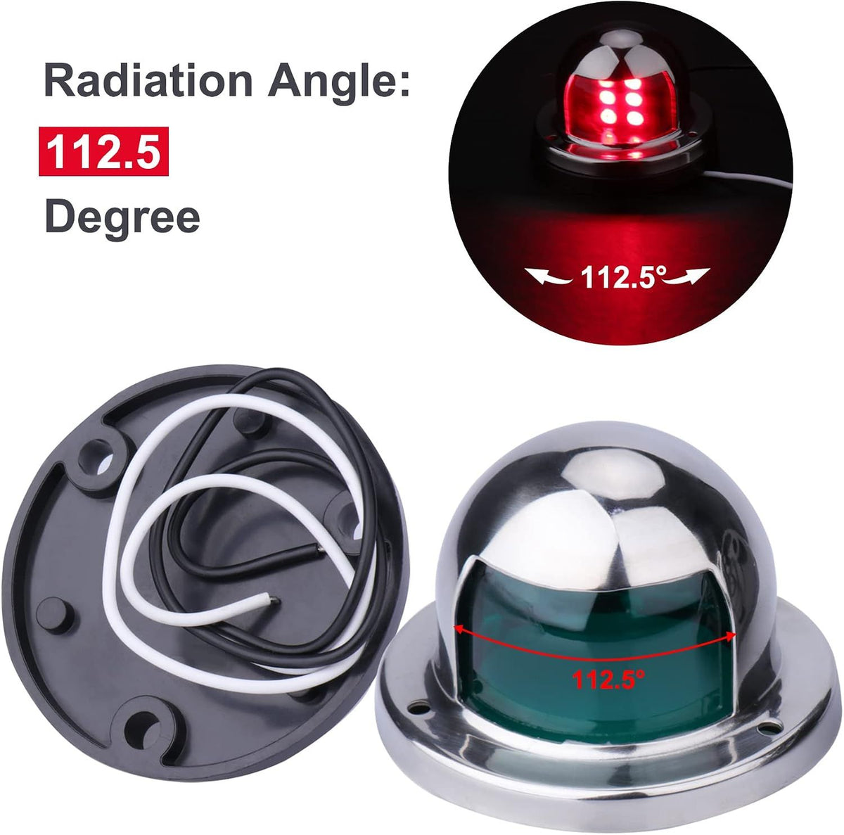 Pair of Stainless Steel LED Boat Navigation Lights, Marine Bow Lights for Pontoons, Small Boats, Yachts and Night Sailing, Silver