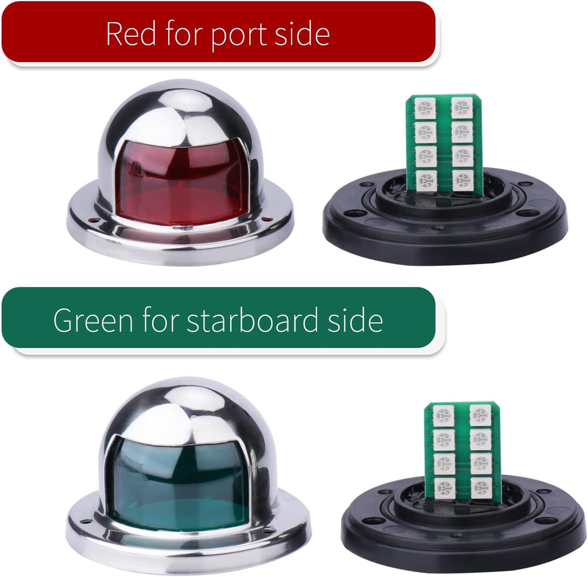 Pair of Stainless Steel LED Boat Navigation Lights, Marine Bow Lights for Pontoons, Small Boats, Yachts and Night Sailing, Silver