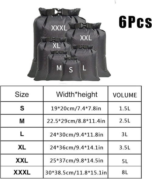 6 Pieces Waterproof Dry Bags, Large Capacity Snorkel and Swim Storage Bags for Rafting, Camping, Cycling and Travel, Black