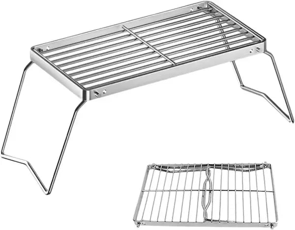1 Piece Foldable Stainless Steel Camping Grill, Adjustable Rack for Picnics, Indoor BBQs and Outdoor Cooking, Silver, 30 x 16 cm