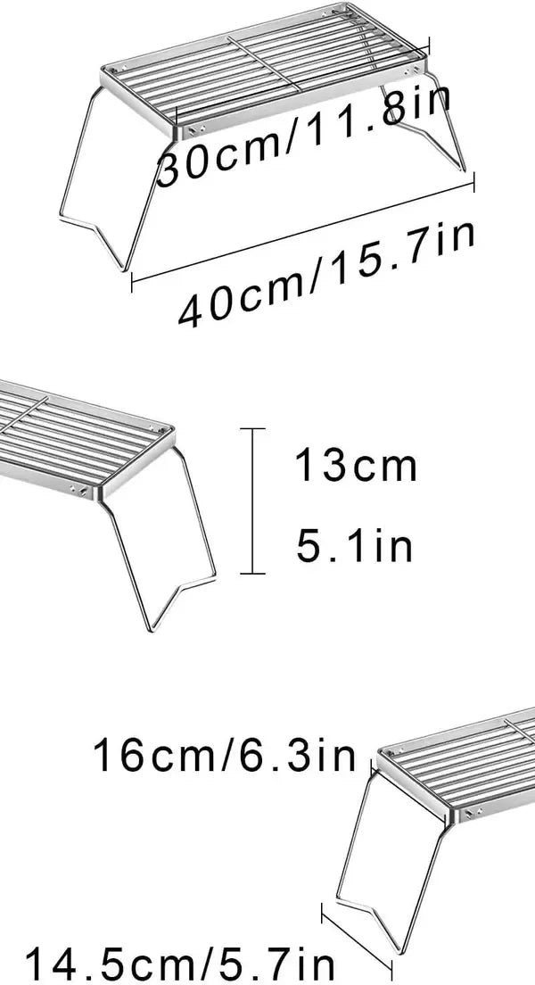 1 Piece Foldable Stainless Steel Camping Grill, Adjustable Rack for Picnics, Indoor BBQs and Outdoor Cooking, Silver, 30 x 16 cm