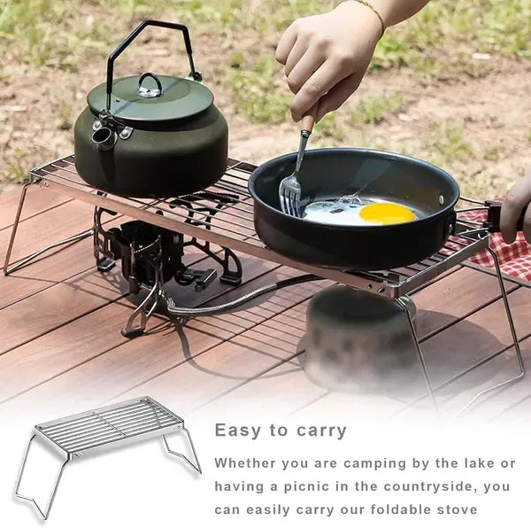 1 Piece Foldable Stainless Steel Camping Grill, Adjustable Rack for Picnics, Indoor BBQs and Outdoor Cooking, Silver, 30 x 16 cm