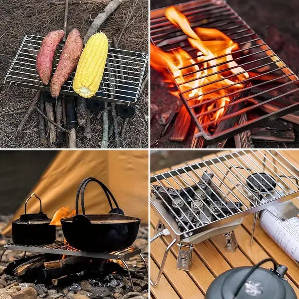 1 Piece Foldable Stainless Steel Camping Grill, Adjustable Rack for Picnics, Indoor BBQs and Outdoor Cooking, Silver, 30 x 16 cm