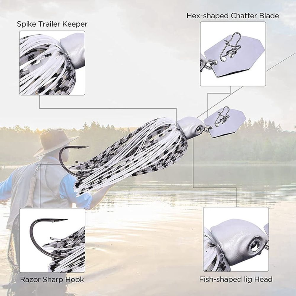 12 Pieces Fishing Lures,Baits Spinner Swim Flipping Bladed Jigs ,Chatter Fish Bait for Salmon Pike Trout Swing Trailers