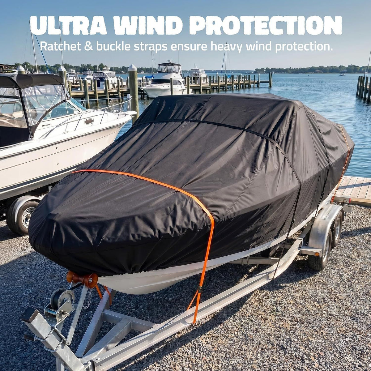 600D Heavy Duty Waterproof Boat Cover, Black, 11-13FT, 450*215cm