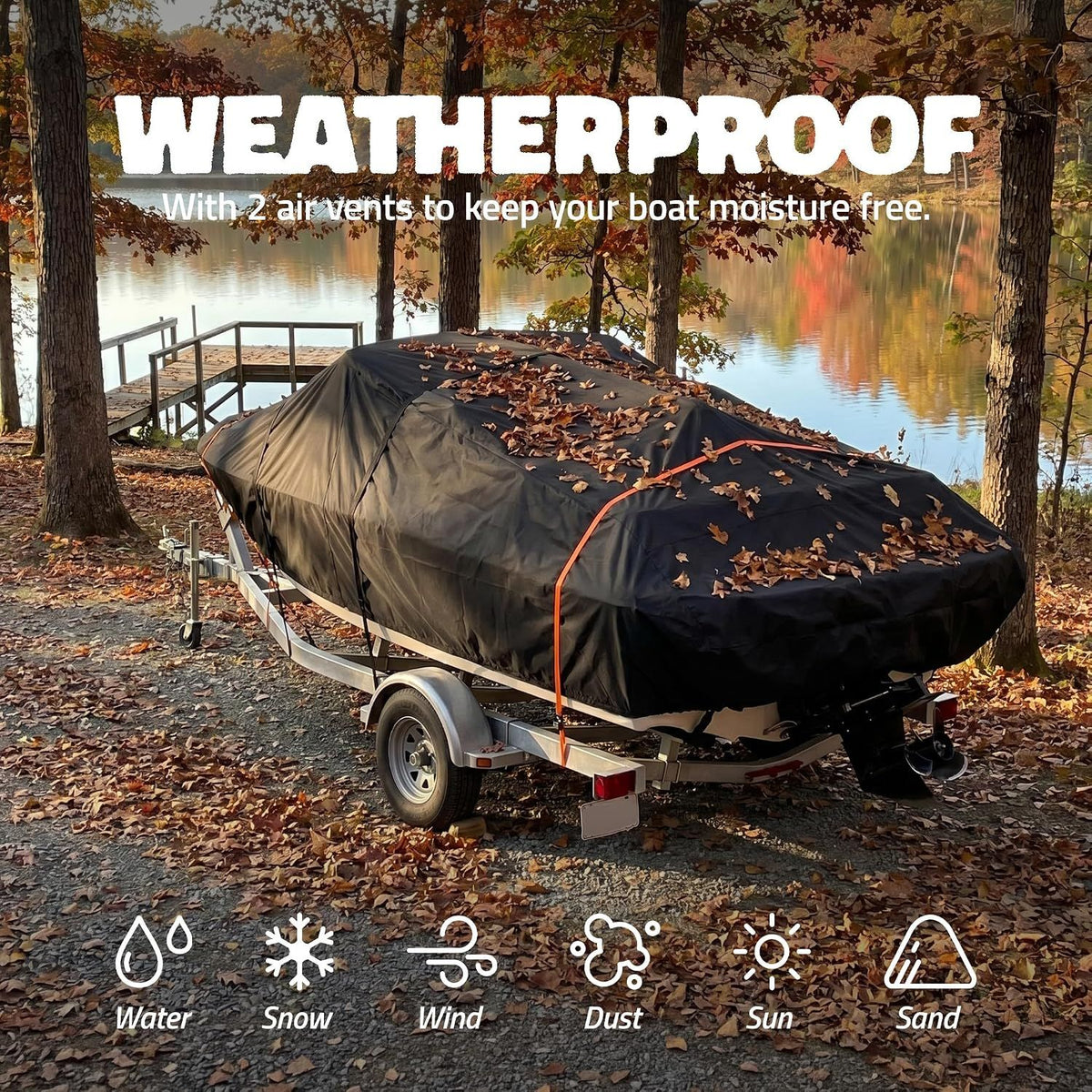600D Heavy Duty Waterproof Boat Cover, Black, 14-16FT, 530*290cm