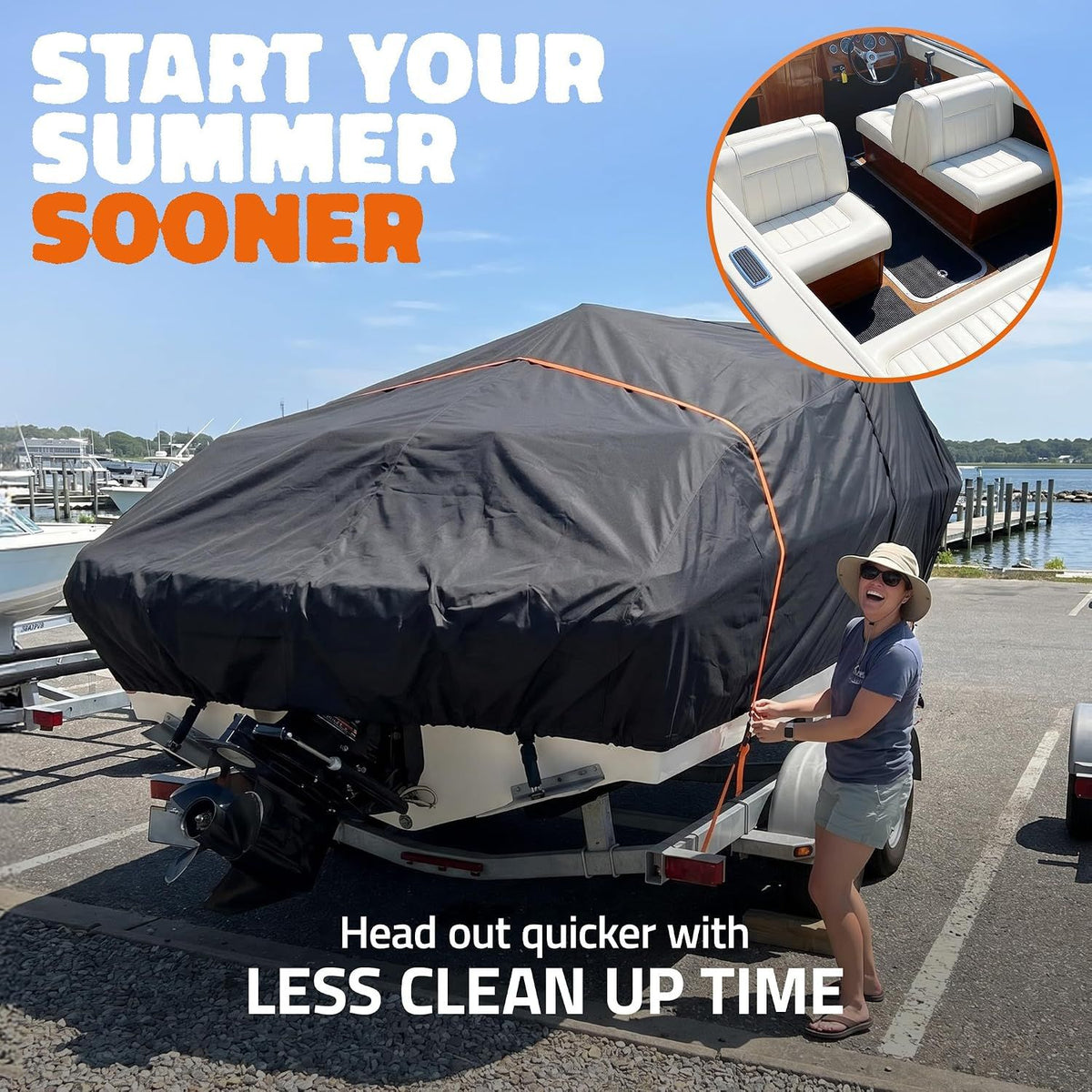 600D Heavy Duty Waterproof Boat Cover, Black, 19-21FT, 883*550cm