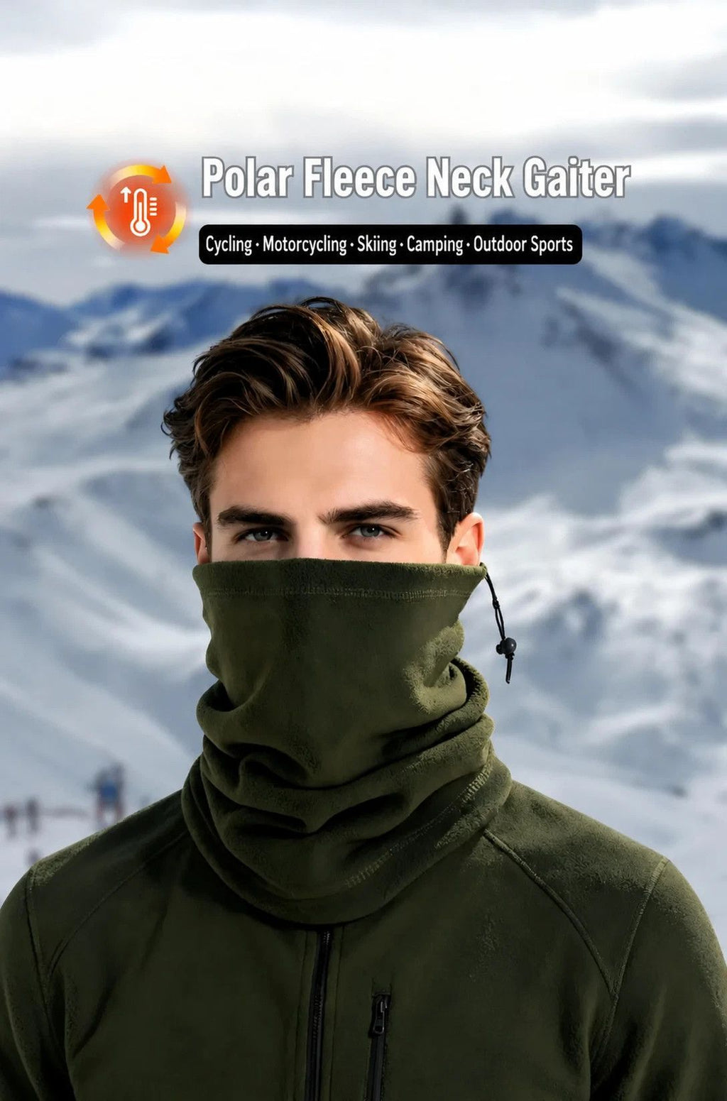 Cosy Winter Sport Bundle Fleece Drawstring Neck Gaiters 2 Pcs, Navy, Wind Block Ski Accessory