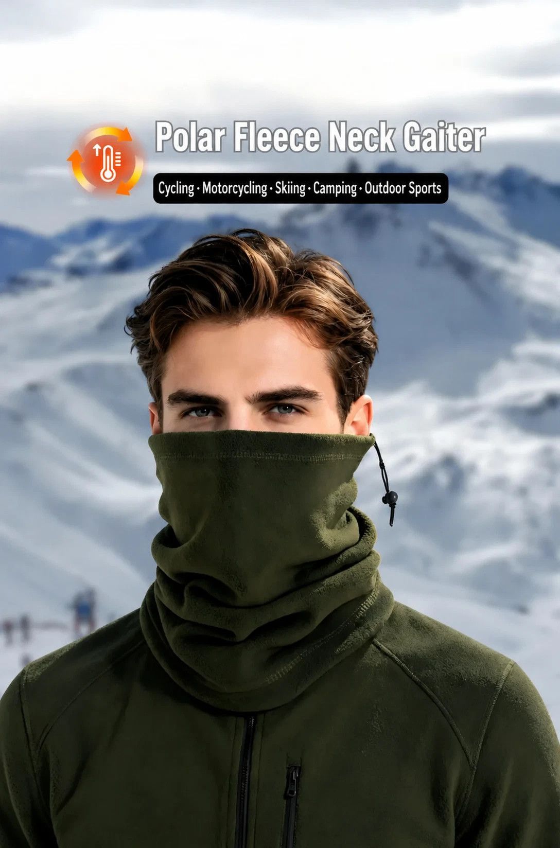 Cosy Winter Sport Bundle Fleece Drawstring Neck Gaiters 2 Pcs, Navy, Wind Block Ski Accessory
