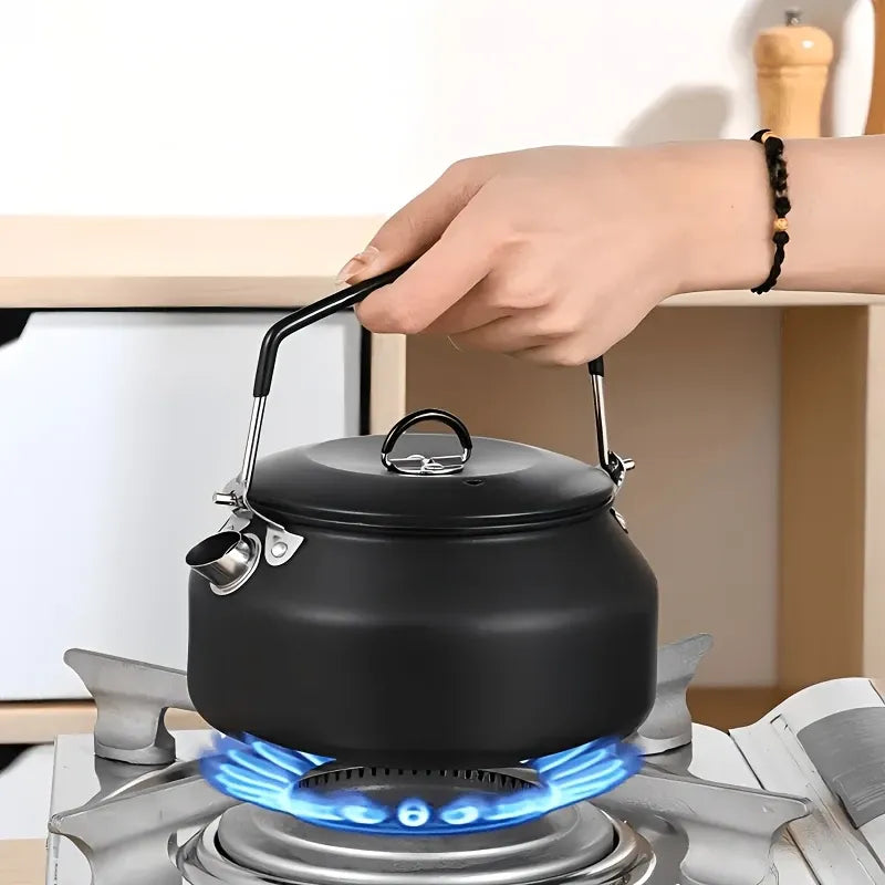 Portable Camping Kettle, 304 Stainless Steel, 1000ML Ultra-Light, Self-Standing Silicone Grip, Damping Lid, Dual-Ring Base（khaki）