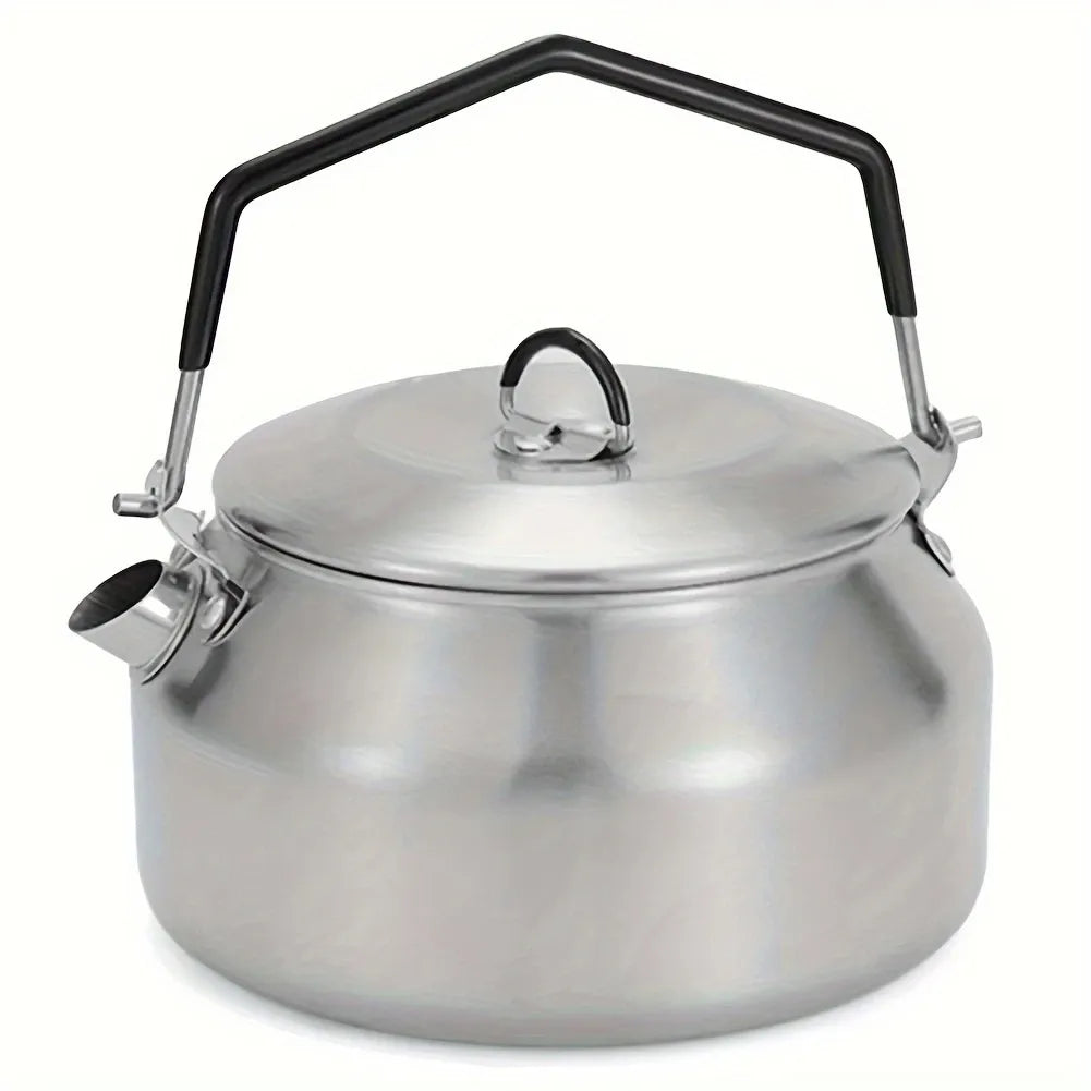 Portable Camping Kettle, 304 Stainless Steel, 1000ML Ultra-Light, Self-Standing Silicone Grip, Damping Lid, Dual-Ring Base（silver）