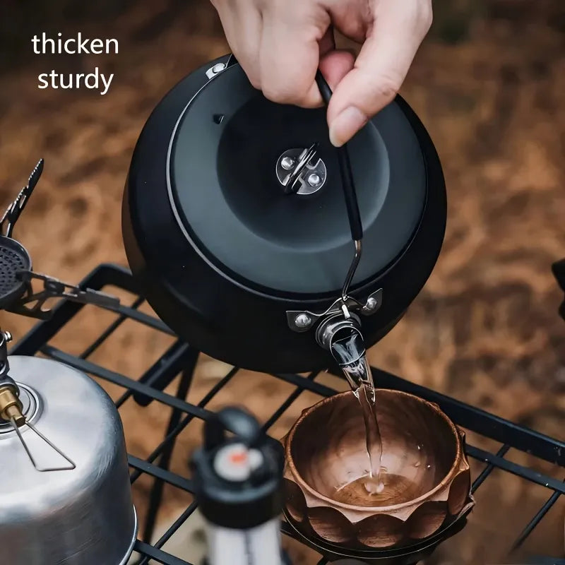 Portable Camping Kettle, 304 Stainless Steel, 1000ML Ultra-Light, Self-Standing Silicone Grip, Damping Lid, Dual-Ring Base（silver）