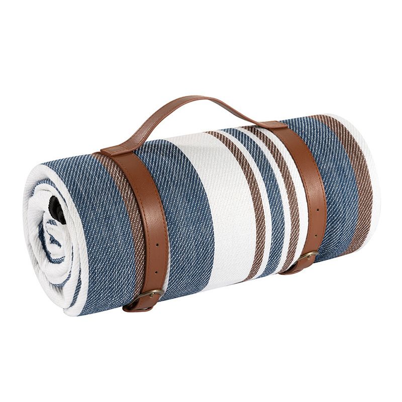 Outdoor Picnic Mat – 3-Layer Thickened Waterproof Camping Rug, Acrylic Sponge TPU, Portable Ground Sheet for Camping & Picnic。（150*200cm.Leather strap" Mocha blue)