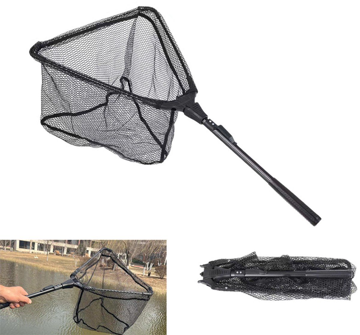 1 Piece Folding Fishing Landing Net, Black, 40 x 70 cm