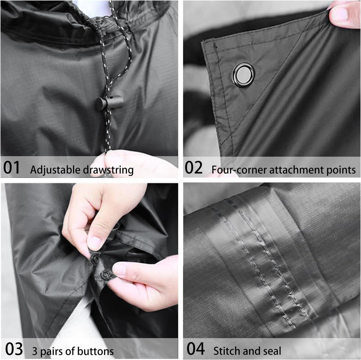 Waterproof Lightweigh Hooded Rain Poncho Raincoat Jacket for Men Women Rain Coat with Pocket Adult Outdoor Hiking