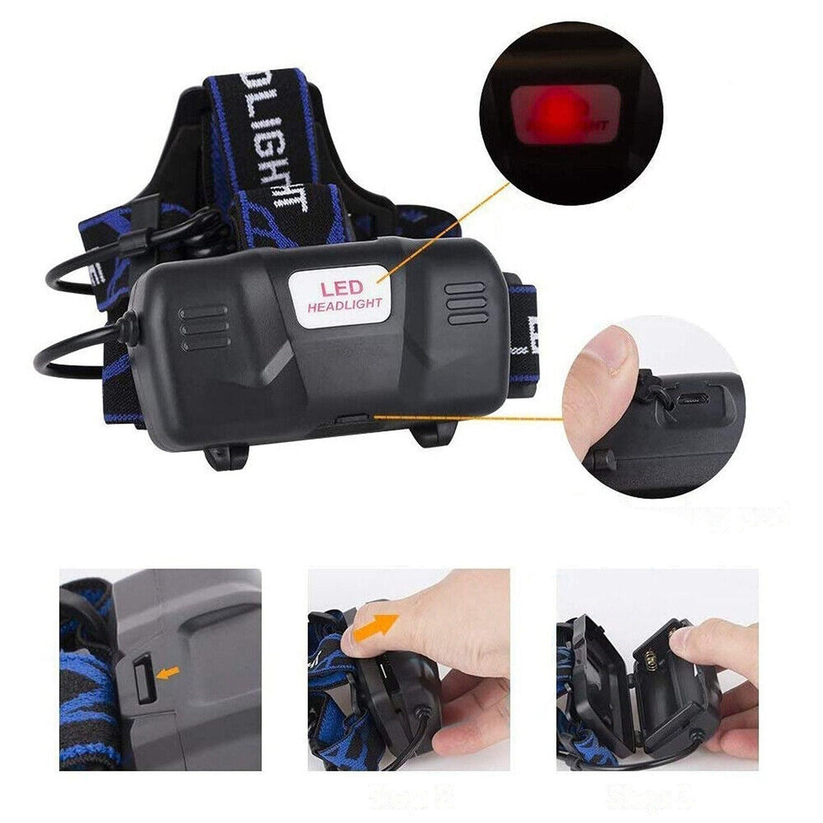 Rechargeable LED Headlamp Light Flashlight Head Torch Lamp