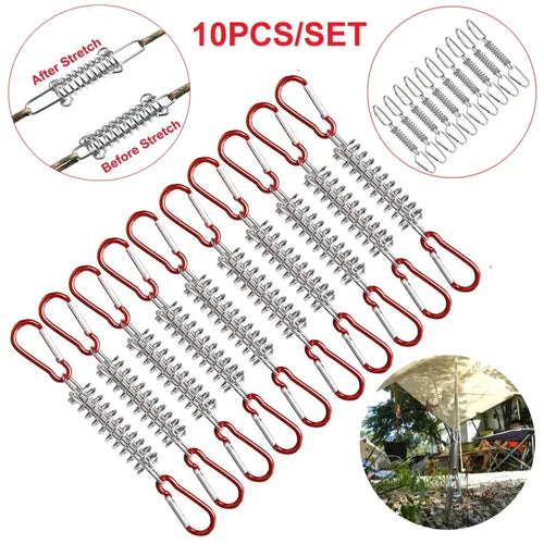 10Pcs Tent Wind Rope Spring Buckle Tent Tensioner Camping Deck Pegs Carabiner Clips Awning Tightener Fixed Hook