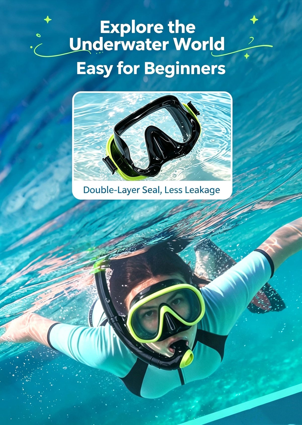 Outdoor Breathing Tube Glass Diving Set,blue
