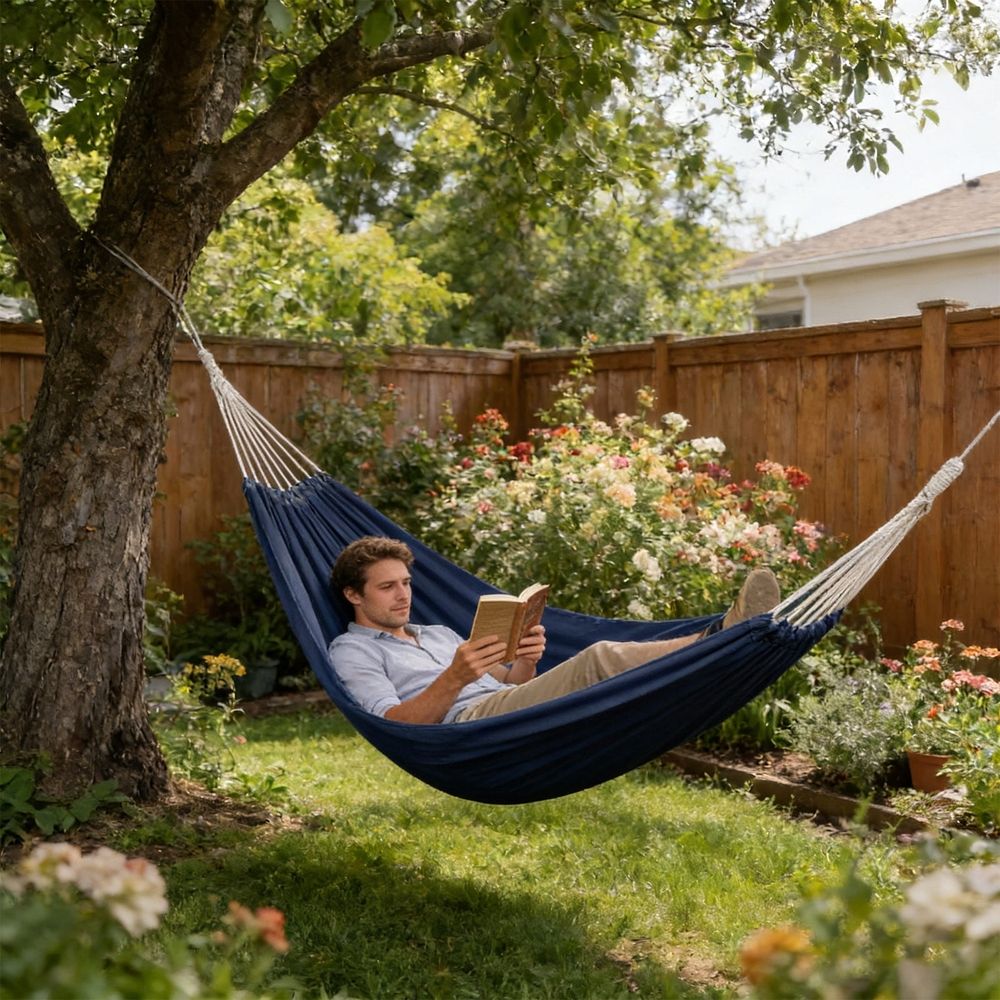 Heavy Duty Canvas Outdoor Hammock for Adults | Portable Tree Hammock for Camping, Beach, Backyard & Travel