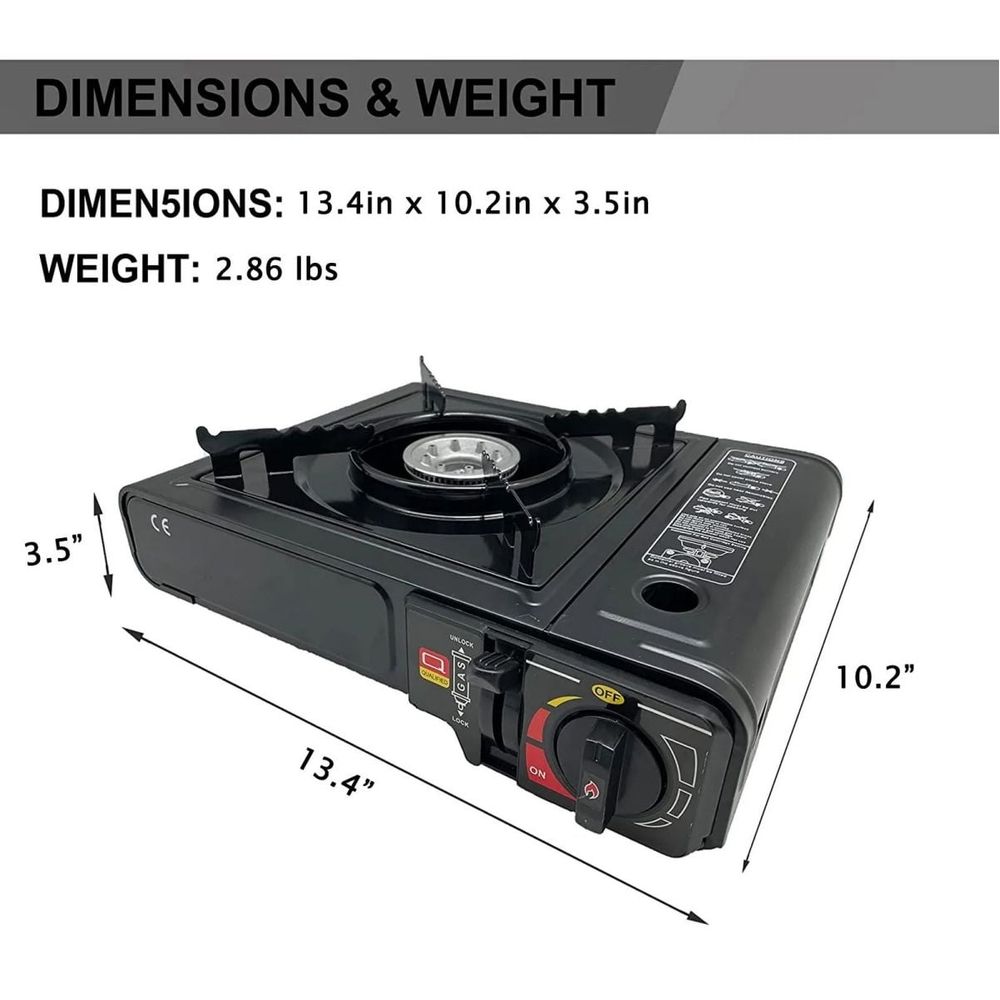 3000W Camping Stove 1-Burner Butane Stove 8000 BTU Portable Camping Stove Push-Button Stater W/ Case