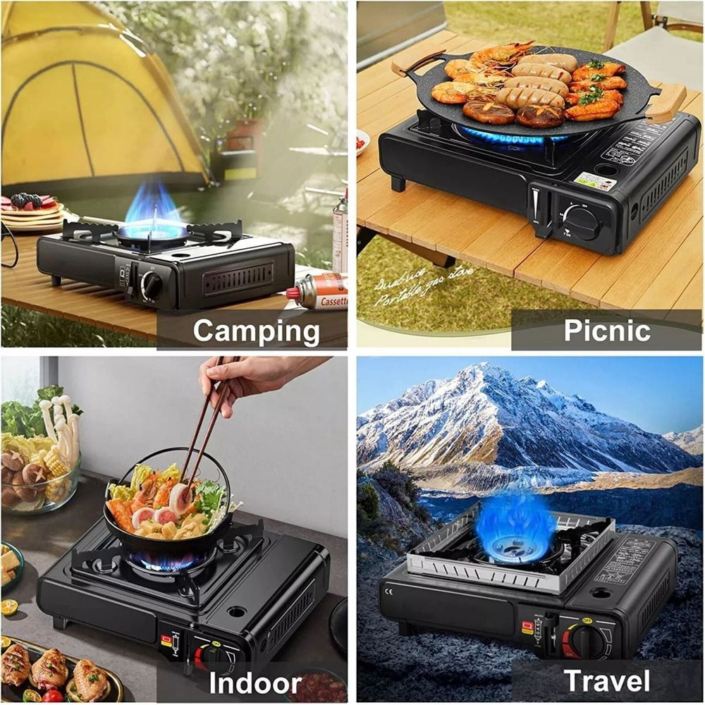 3000W Camping Stove 1-Burner Butane Stove 8000 BTU Portable Camping Stove Push-Button Stater W/ Case