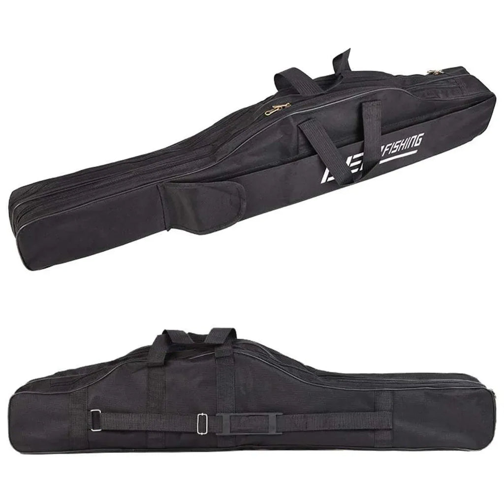 150cm Portable Foldable Fishing Rod Carrier Fish Pole Tools Storage Bag Case - Black