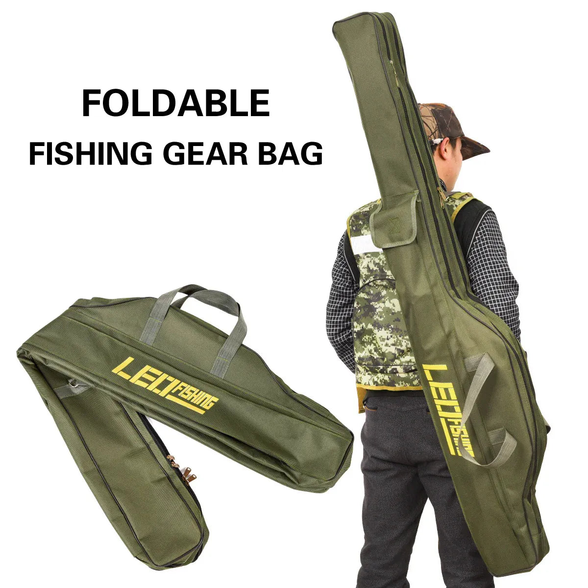 150cm Portable Foldable Fishing Rod Carrier Fish Pole Tools Storage Bag Case - Green