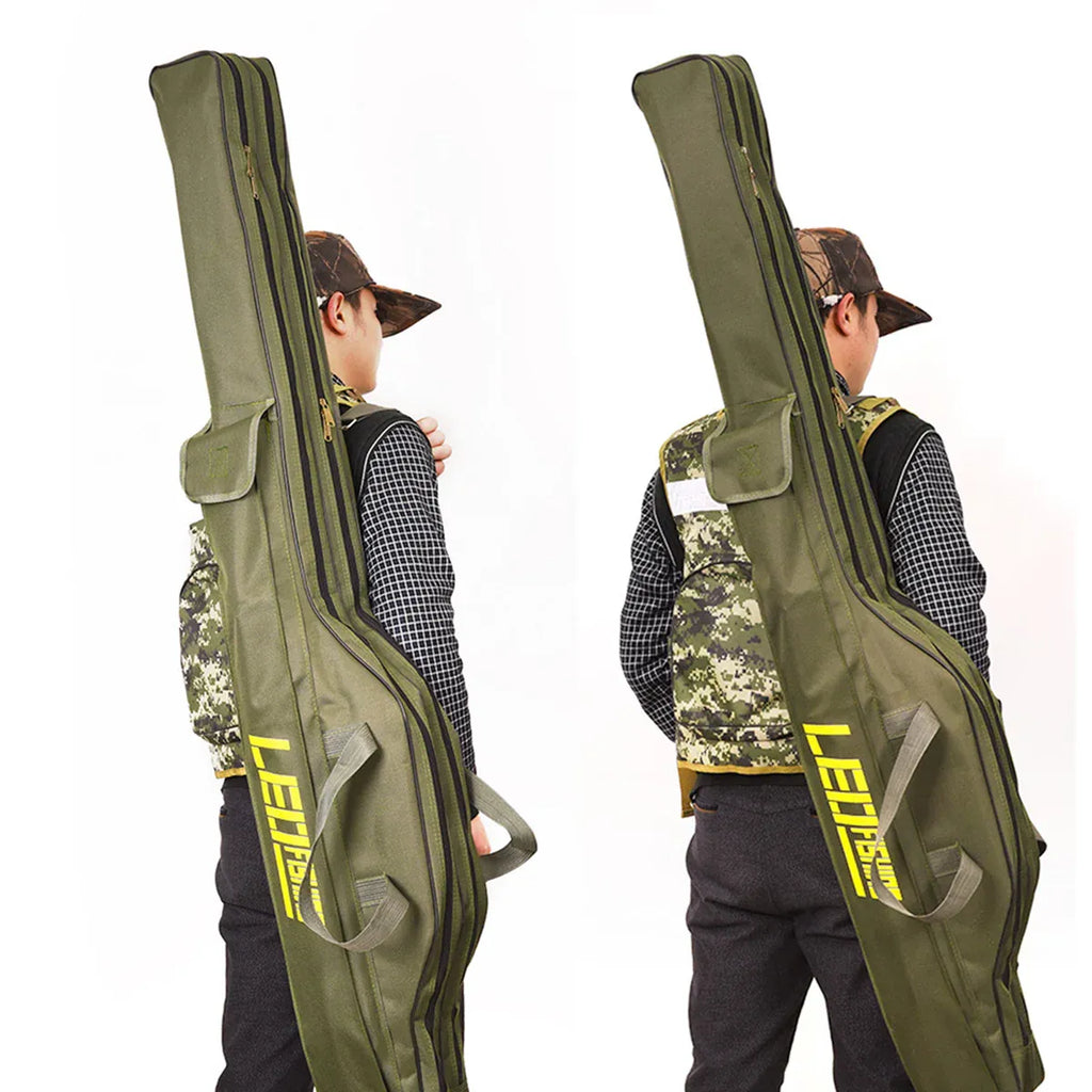 150cm Portable Foldable Fishing Rod Carrier Fish Pole Tools Storage Bag Case - Green