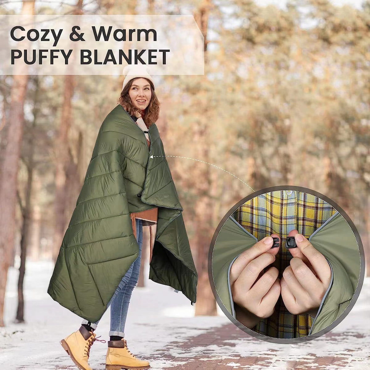 200x140cm Green Large Outdoor Camping Down Cotton Wearable Warmth Blanket, Quilted Poncho Shawl Throw with Storage Bag, Lightweight Warm Camping Quilt for Camping Travel Home Use
