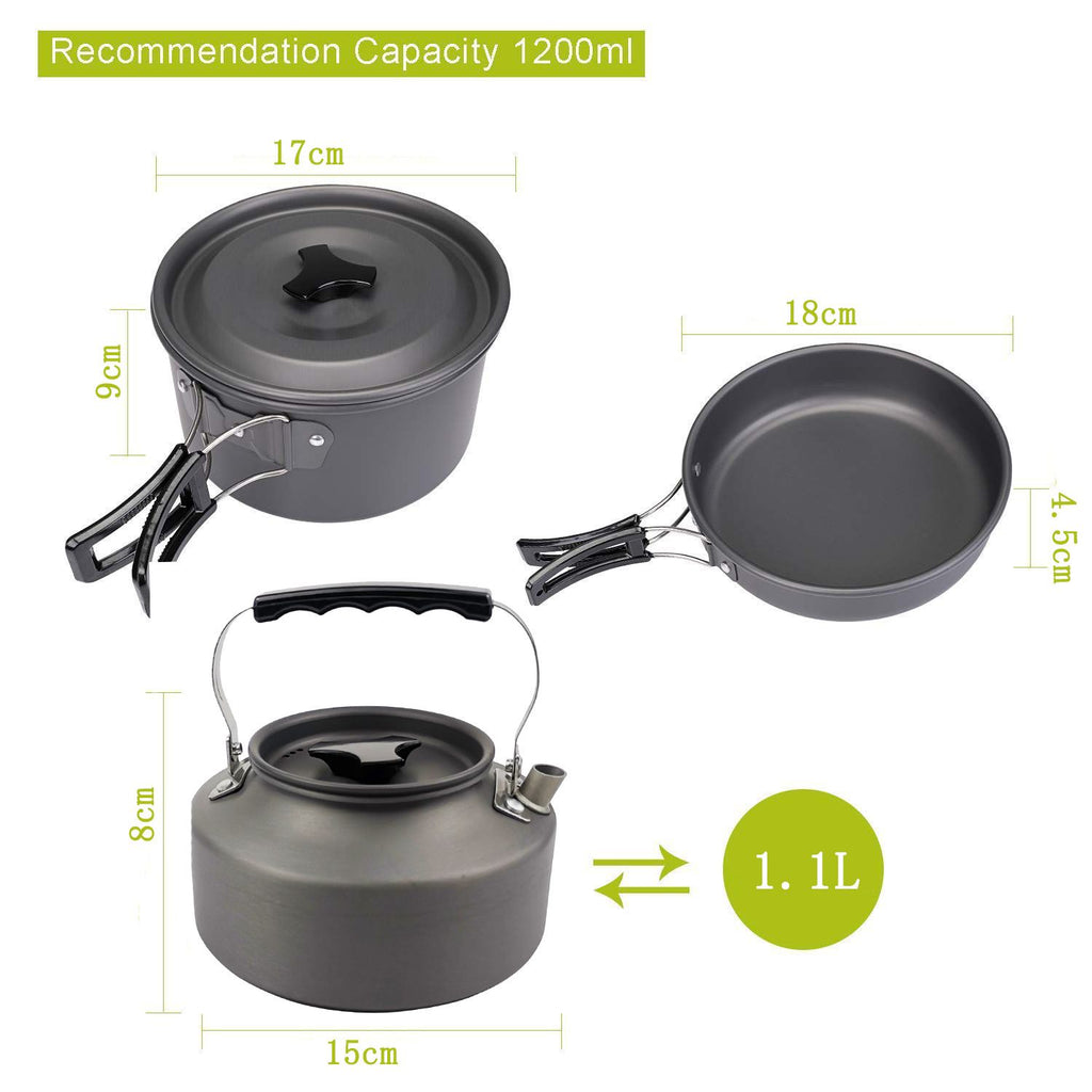 Orange Camping Cookware Set for 2–3 People – Portable Outdoor Cooking Pot, Frying Pan & 1.1L Kettle Kit with Stainless Steel Plates, Cups & Cutlery, Lightweight Non-Stick Camping Cook Set for Hiking, Picnic, Backpacking & RV Travel