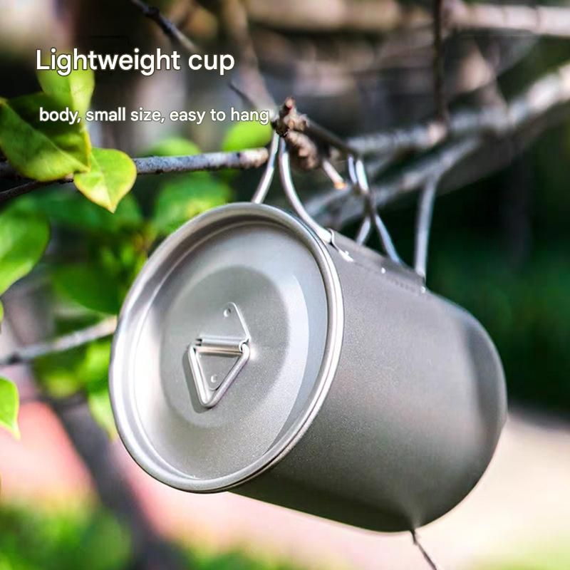 Camping Mug 350ml (11.83oz) with Lid – Ultra Lightweight Titanium Coffee Cup, Foldable Handle Outdoor Water Cup for Camping, Hiking, Travel, Backpacking and Adventure