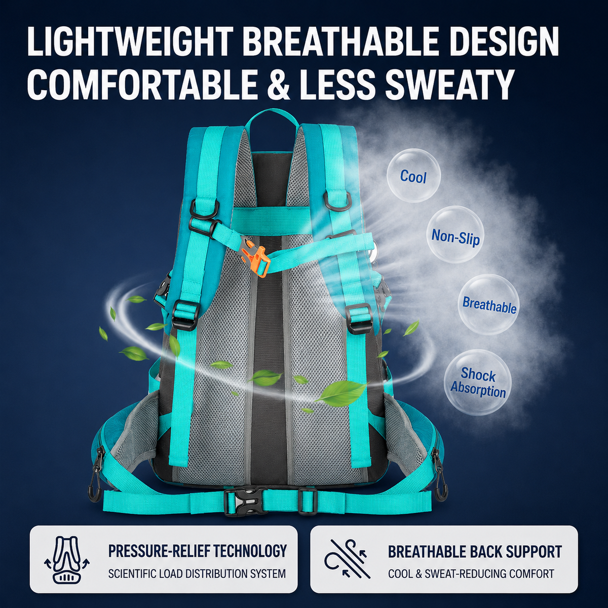Fluorescent Green Hiking Backpack with 5 Carabiners Included – Lightweight Waterproof Outdoor Daypack for Men and Women, Breathable Cycling Hiking Trekking Camping Travel Backpack