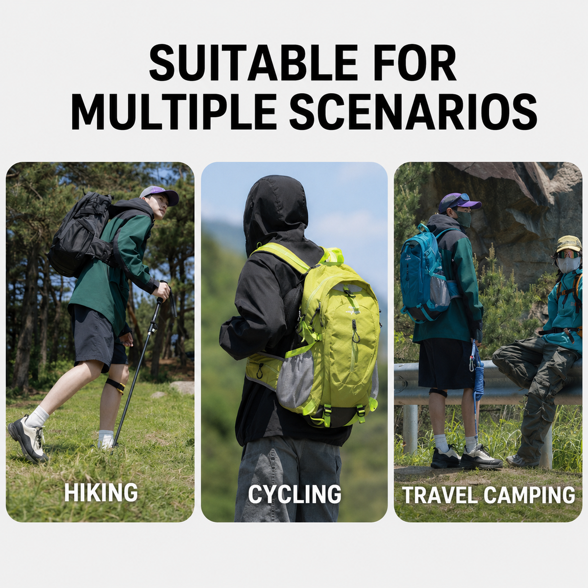 Rose Red Hiking Backpack with 5 Carabiners Included – Lightweight Waterproof Outdoor Daypack for Men and Women, Breathable Cycling Hiking Trekking Camping Travel Backpack