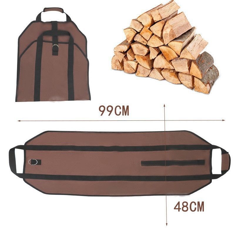 Black Waterproof Oxford Cloth Firewood Log Carrier Bag (99 x 48 CM) - Outdoor Camping & Fireplace Wood Tote with Velcro Lock and Ring Strap
