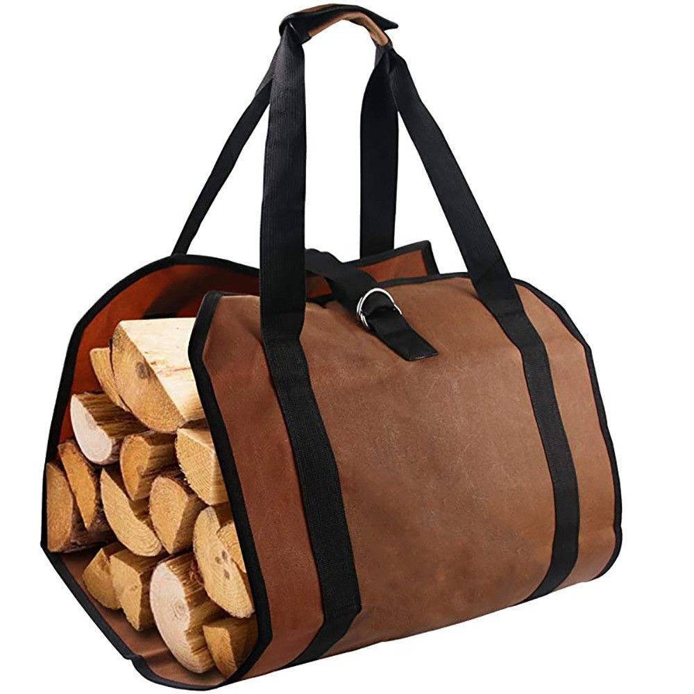 Brown Waterproof Oxford Cloth Firewood Log Carrier Bag (99 x 48 CM) - Outdoor Camping & Fireplace Wood Tote with Velcro Lock and Ring Strap