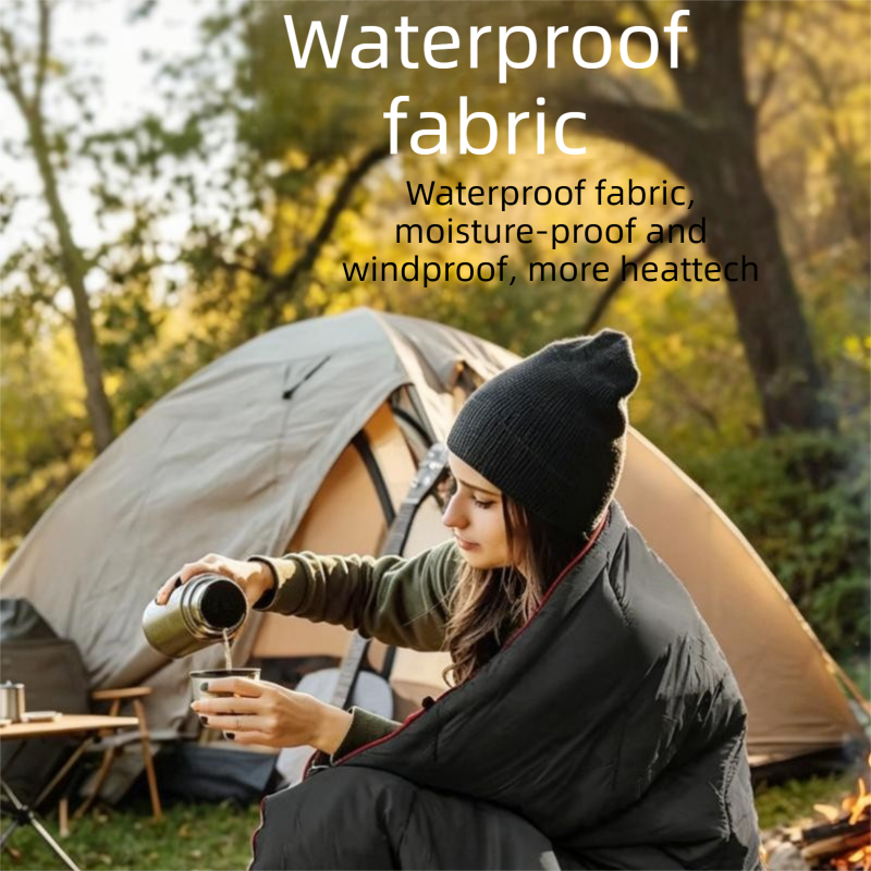 Blue Lightweight Travel Blanket with Buckle - 0.68kg Waterproof Nylon Poncho for Camping and Picnic - Compact Foldable Cover with Storage Bag