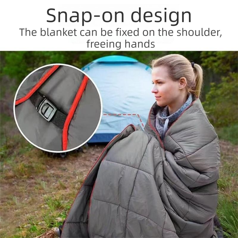 Grey Lightweight Travel Blanket with Buckle - 0.68kg Waterproof Nylon Poncho for Camping and Picnic - Compact Foldable Cover with Storage Bag