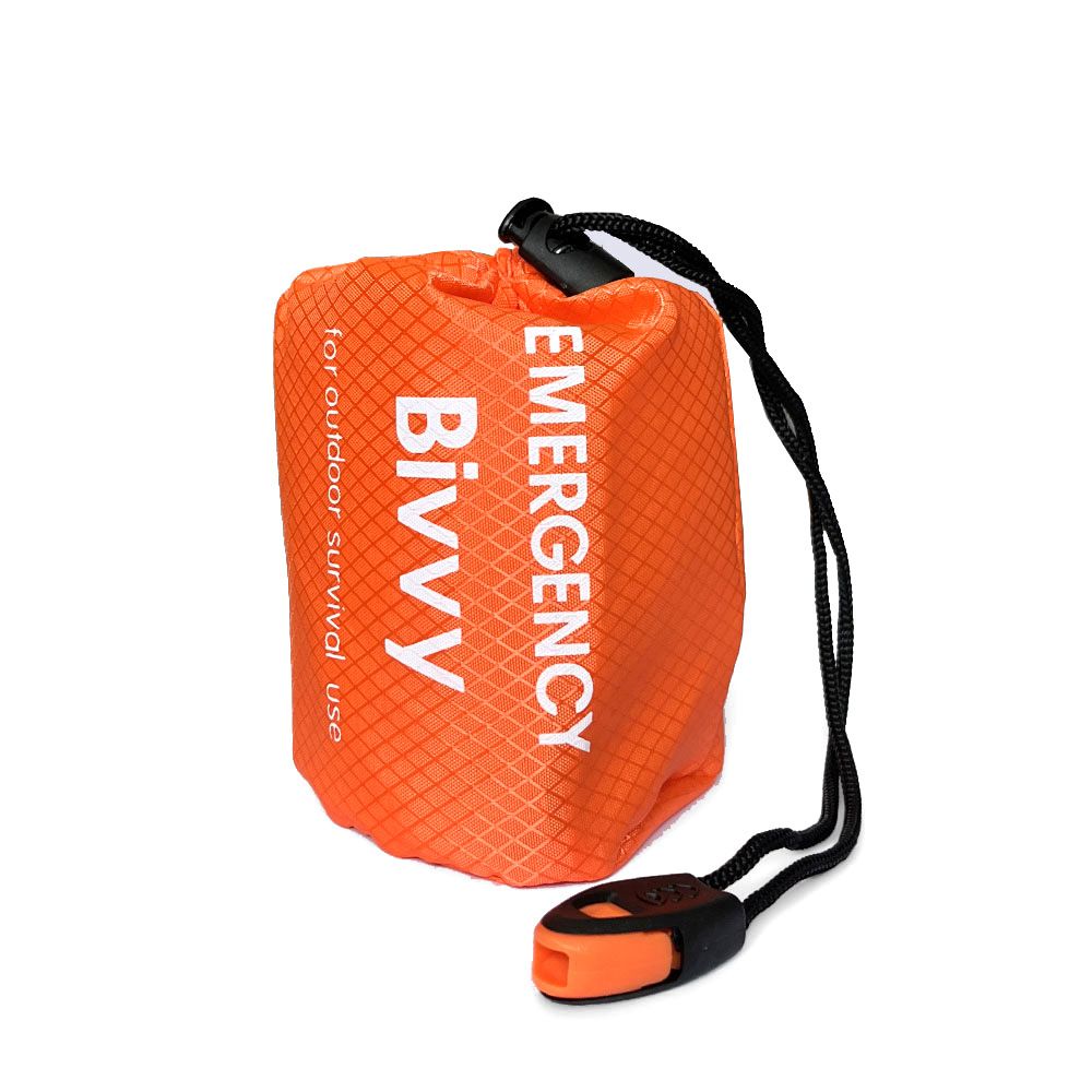 Orange Emergency Bivvy Survival Sleeping Bag - PE Aluminum Foil Thermal Blanket - Waterproof Windproof Heat Retention - Compact Outdoor Hiking Camping Safety Gear with Whistle