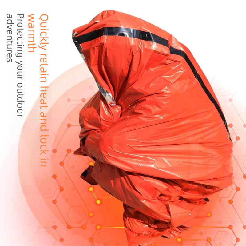 Orange Emergency Bivvy Survival Sleeping Bag - PE Aluminum Foil Thermal Blanket - Waterproof Windproof Heat Retention - Compact Outdoor Hiking Camping Safety Gear with Whistle