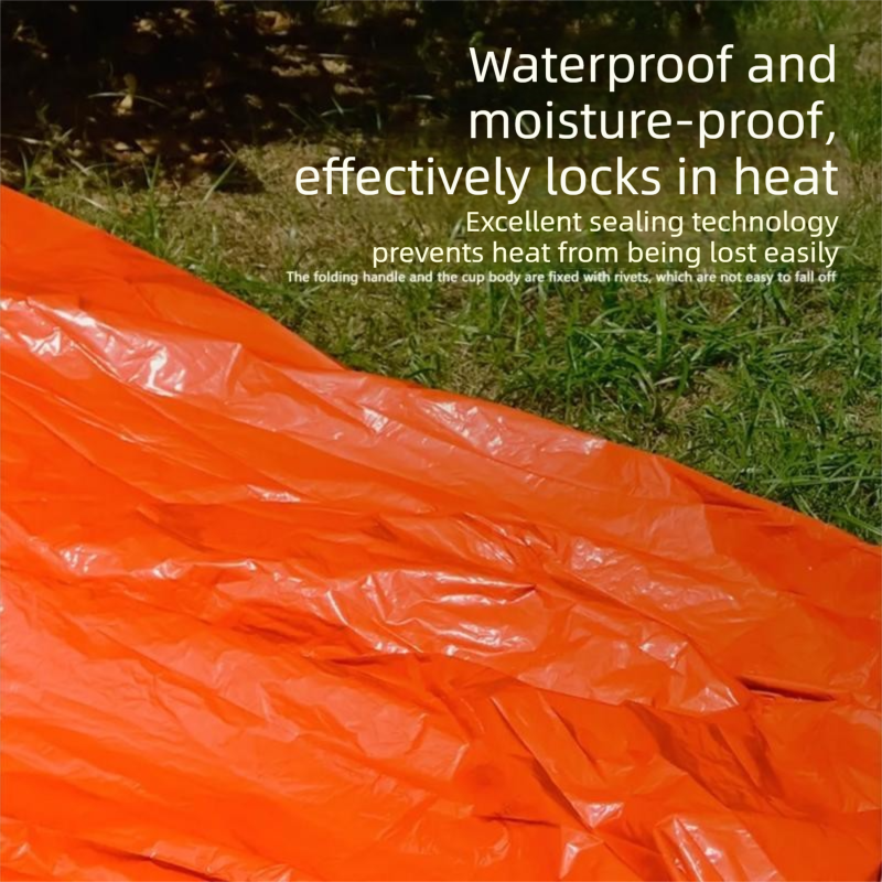 Orange Emergency Bivvy Survival Sleeping Bag - PE Aluminum Foil Thermal Blanket - Waterproof Windproof Heat Retention - Compact Outdoor Hiking Camping Safety Gear with Whistle