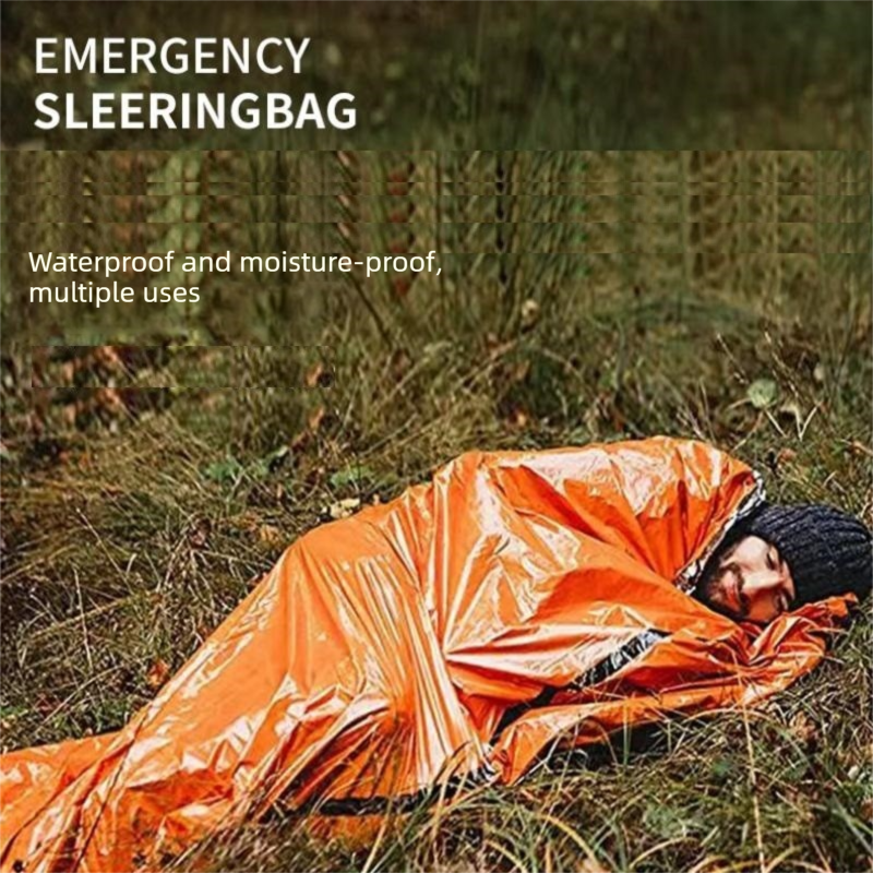 Orange Emergency Bivvy Survival Sleeping Bag - PE Aluminum Foil Thermal Blanket - Waterproof Windproof Heat Retention - Compact Outdoor Hiking Camping Safety Gear with Whistle