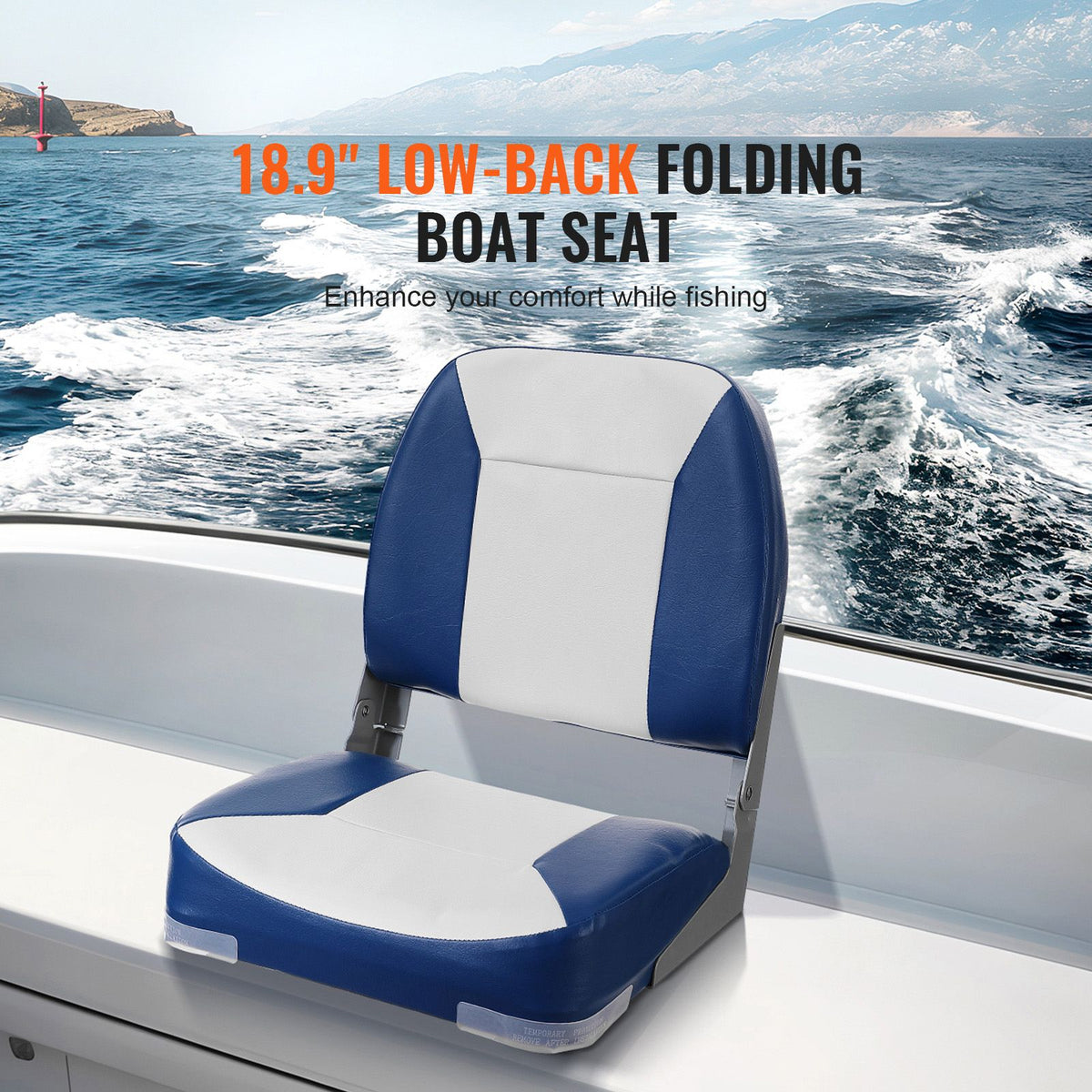 Boat Seat, 480 mm Low Back Boat Seat, Folding Boat Chair with Thickened Sponge Padding and Hinge, Fold-Down Boat Captain Chair for Fishing Boat, Sightseeing Boat, Speedboat, Canoe, 1-Piece
